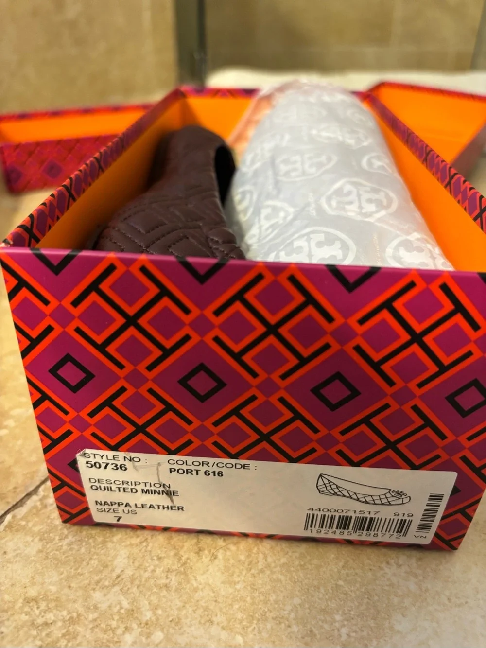 Tory Burch Quilted Ballet Flats in Espresso with Gold Logo